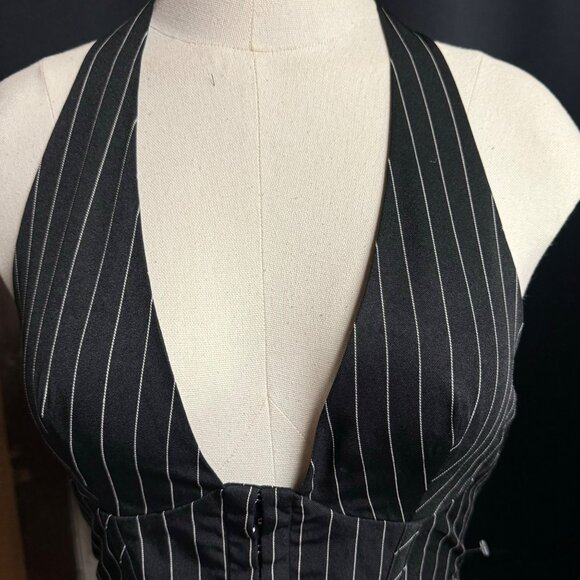 Princess Polly Hickson Mini Dress Black Pinstripe Halter Neck US 4 / AU 8 - Picture 6 of 12
